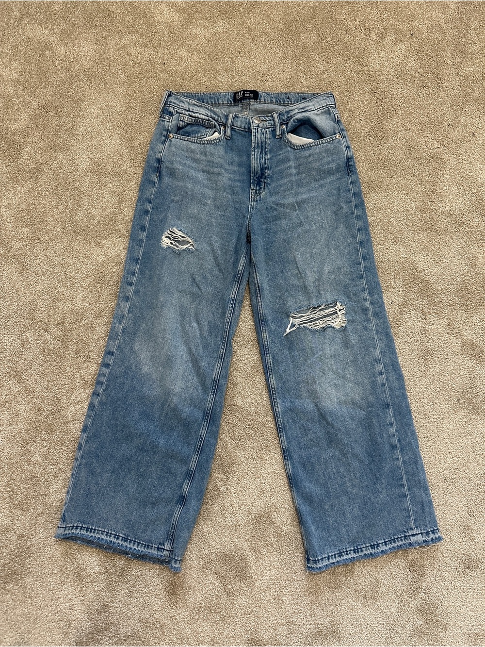 GAP Distressed Wide-Leg Blue Jeans